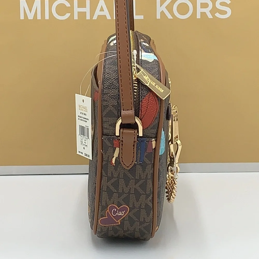 MICHAEL KORS JET SET GIRLS LARGE EAST WEST ZIP PACKED CHAIN XBODY BROWN …